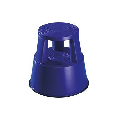 A blue, round step stool with two steps and a rubber base, suitable for additional grip and stability.