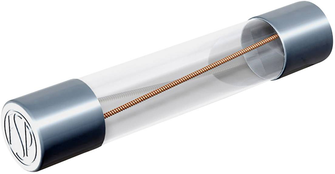 A metallic-looking cylindrical object with a transparent tube and a spiral-shaped wire in the centre.