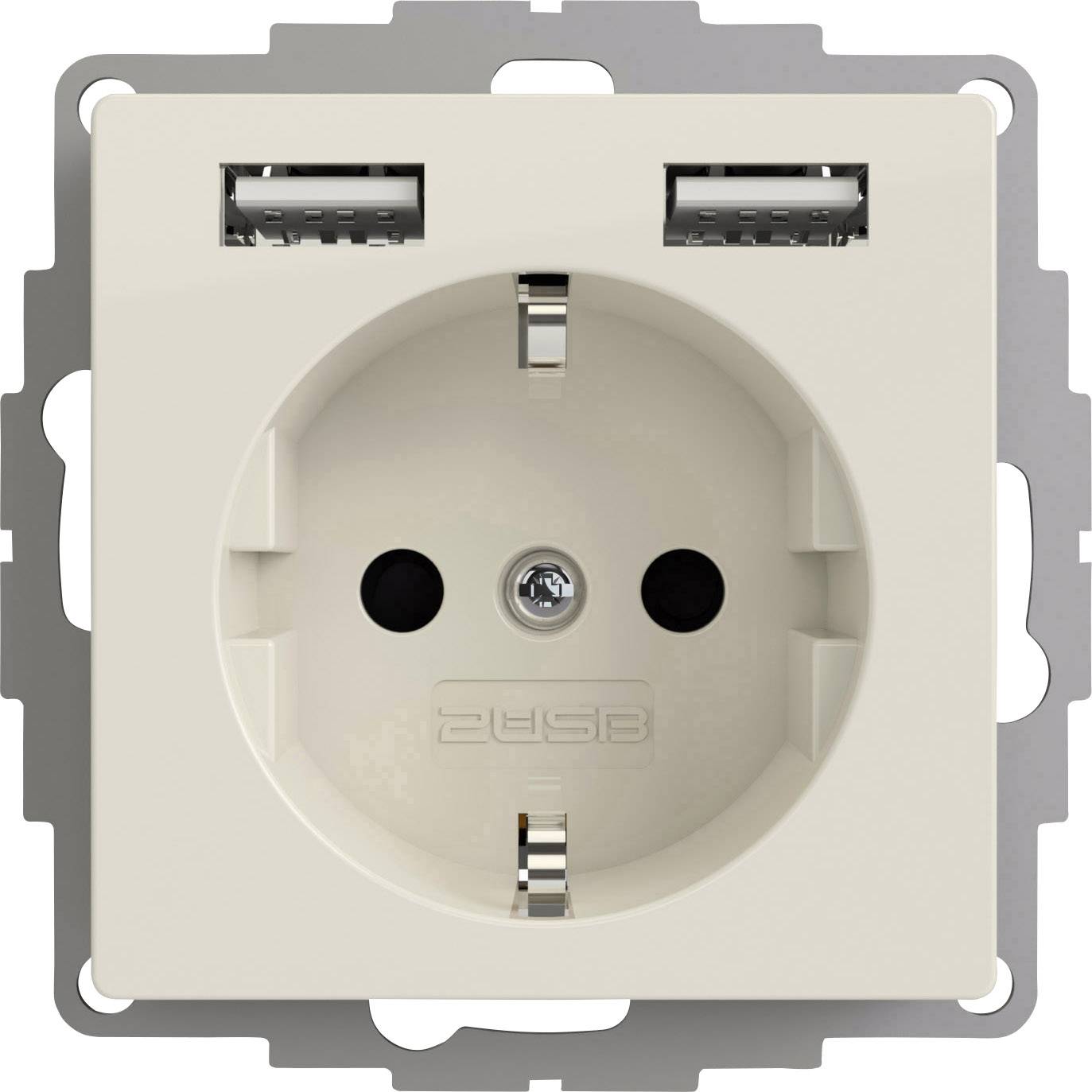2USB 2U-449276 Flush-mount socket VDE, incl. USB, Child safety IP20 Pure white, Glossy finish