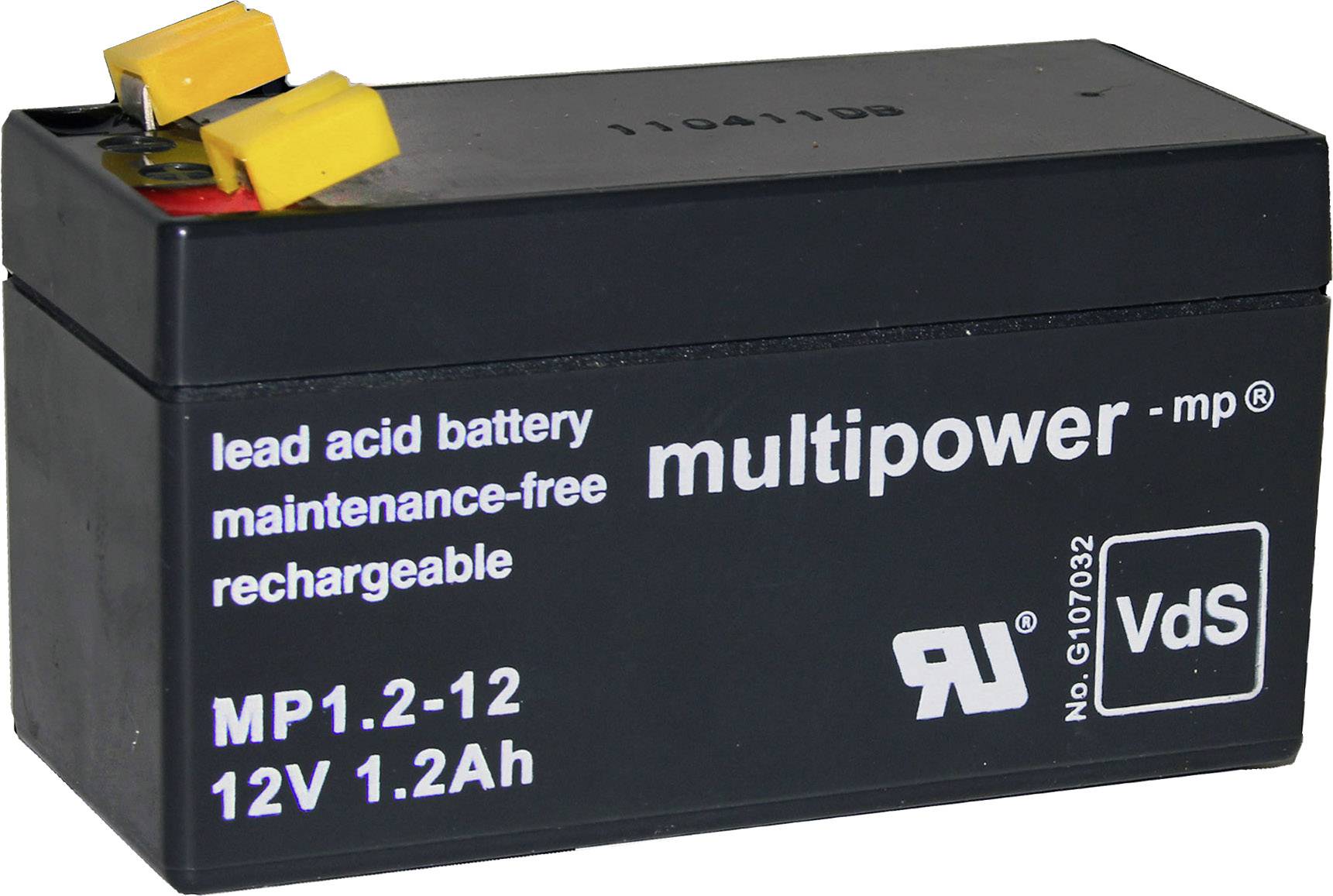 multipower PB-12-1,2-4,8 MP1,2-12 VRLA 12 V 1.2 Ah AGM (W x H x D) 97 x 59 x 43 mm 4.8 mm blade terminal Maintenance-free, Low