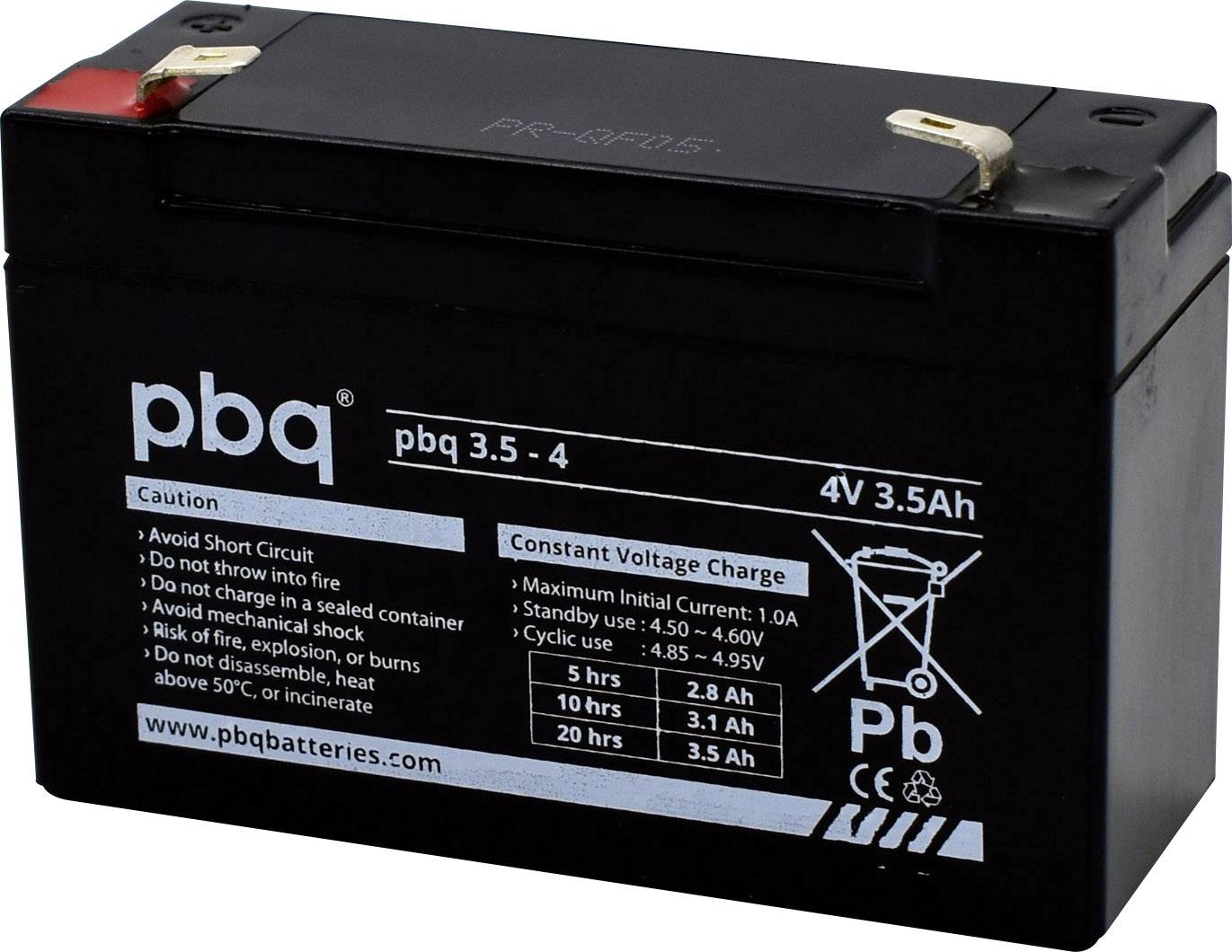 PBQ PB-4-3,5 1694710 VRLA 4 V 3.5 Ah AGM (W x H x D) 91 x 64 x 35 mm 4.8 mm blade terminal Maintenance-free, Low self-discharge