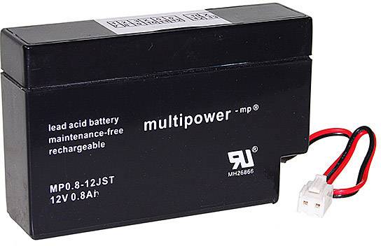 multipower PB-12-0,8-JST MP0,8-12 VRLA 12 V 0.8 Ah AGM (W x H x D) 96 x 62 x 25 mm JST connector Maintenance-free, Low
