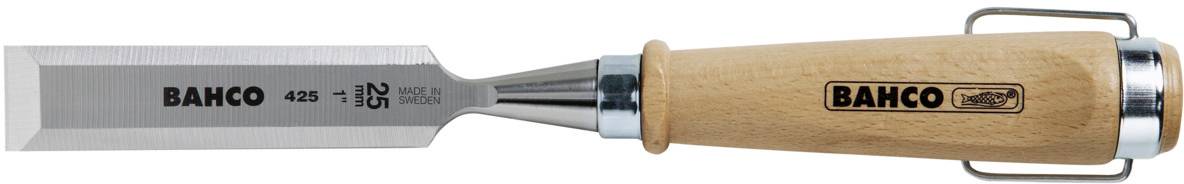Wood chisel with a wooden handle and metal blade, with 'BAHCO' written on it.