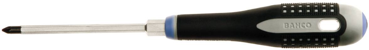 Crosshead screwdriver with a black handle and metal tip, lying on its side.