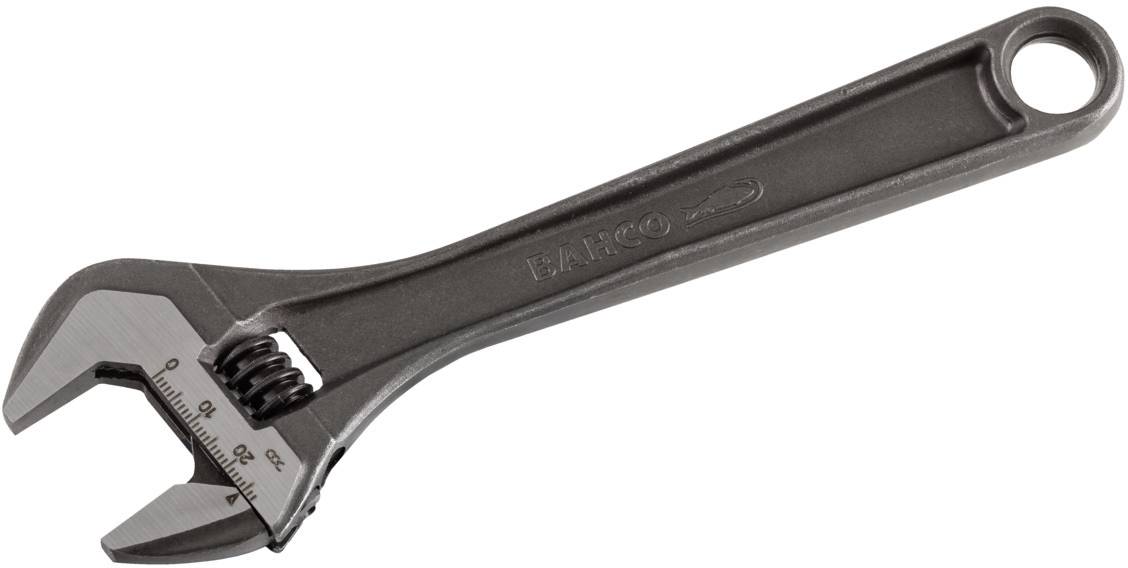 Adjustable spanner on a white background, made of metal with a scale for adjusting the opening width.