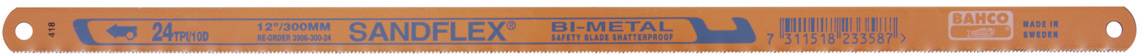 Saw blade with inscription 'SAND FLEX' and 'BI-METAL'. Brand logo on the left, measurement '12 x 1/2 x 0.025'.