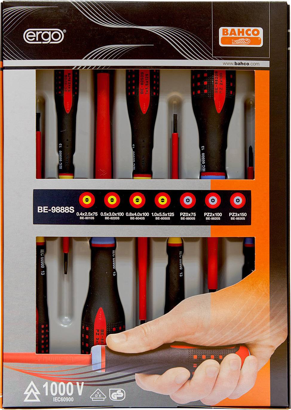 A set of eight isolated screwdrivers in different sizes and types, suitable for work up to 1000 V.