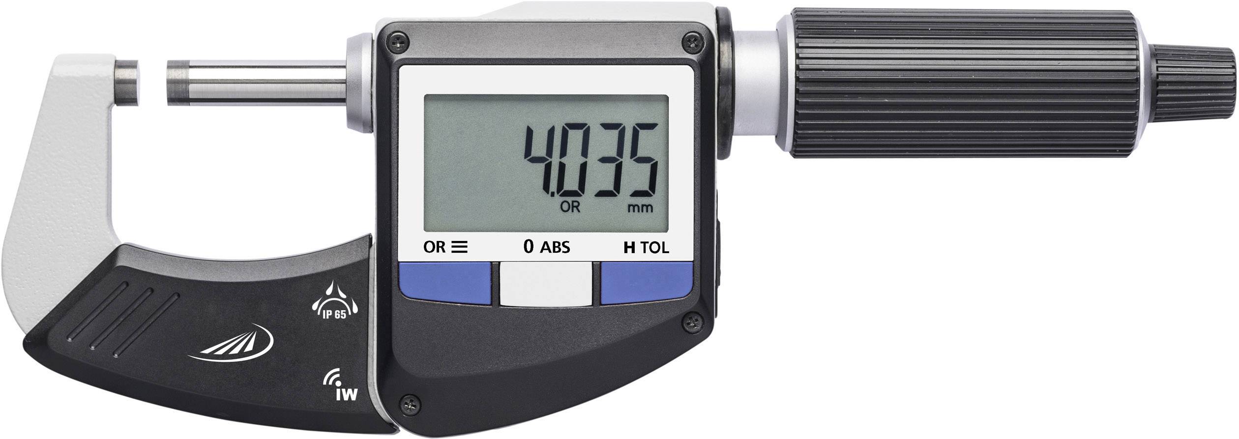 Digital micrometre with LCD display showing '40.35 mm'. Device for precise measurements with black and silver casing.