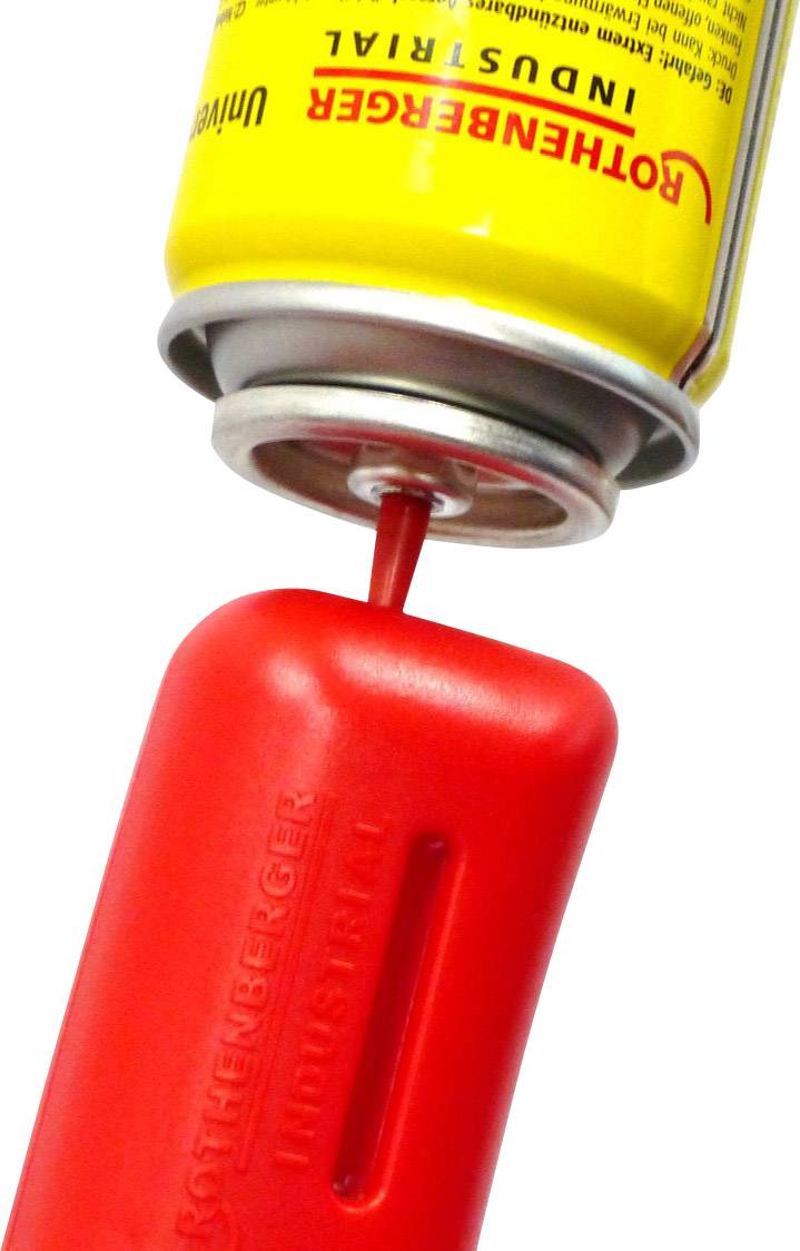 Spray can with red nozzle shows the application process.