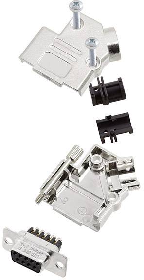 Mounting kit for D-Sub connector: Metal housing, screws, plastic components and 9-pin connection.
