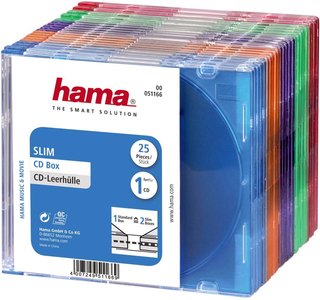 Hama CD slimline jewel case 00051166 1 CD/DVD/Blu-Ray Transparent-blue, Transparent-orange, Transparent-purple, Transparent-green