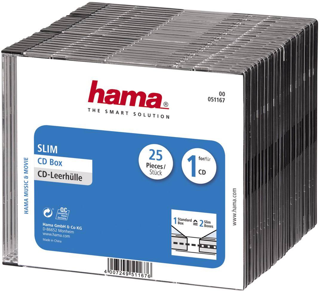 Hama CD slimline jewel case 00051167 1 CD/DVD/Blu-Ray Transparent, Black Polystyrene 25 pc(s)