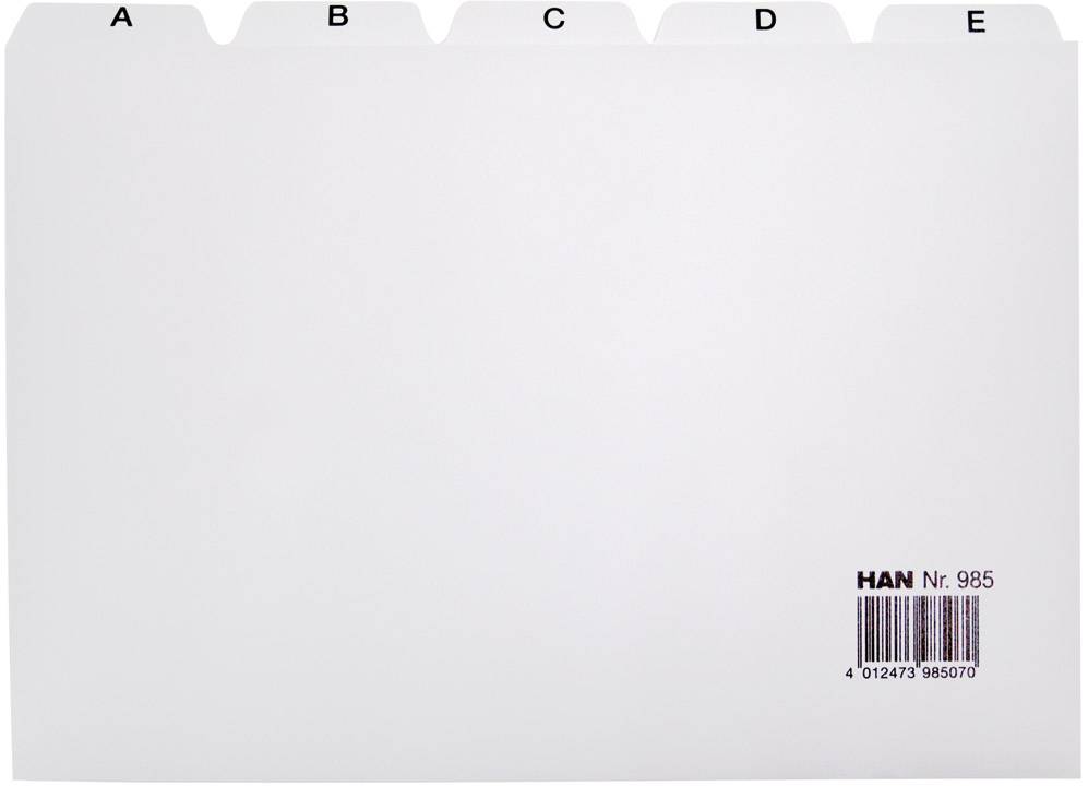 Index tabs for alphabetical document organisation, categories A to E. Contains a barcode in the bottom right corner.