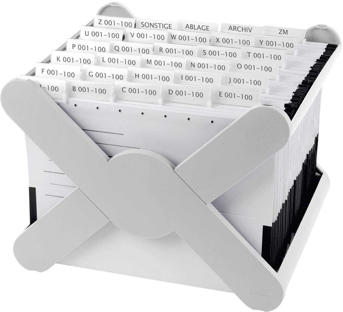 A rotating card index system with alphabetical and numerical index cards for sorting and archiving documents.