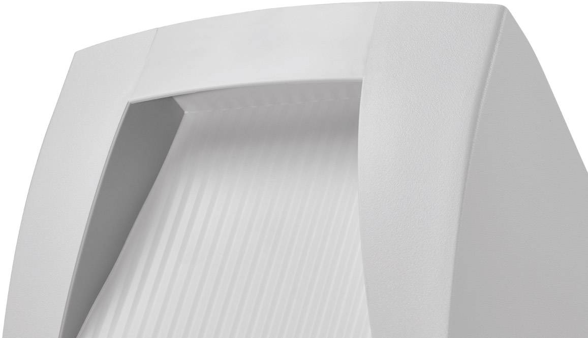A white, compact lamp with a ribbed plastic cover, evenly illuminates rooms. Suitable for wall or ceiling mounting.