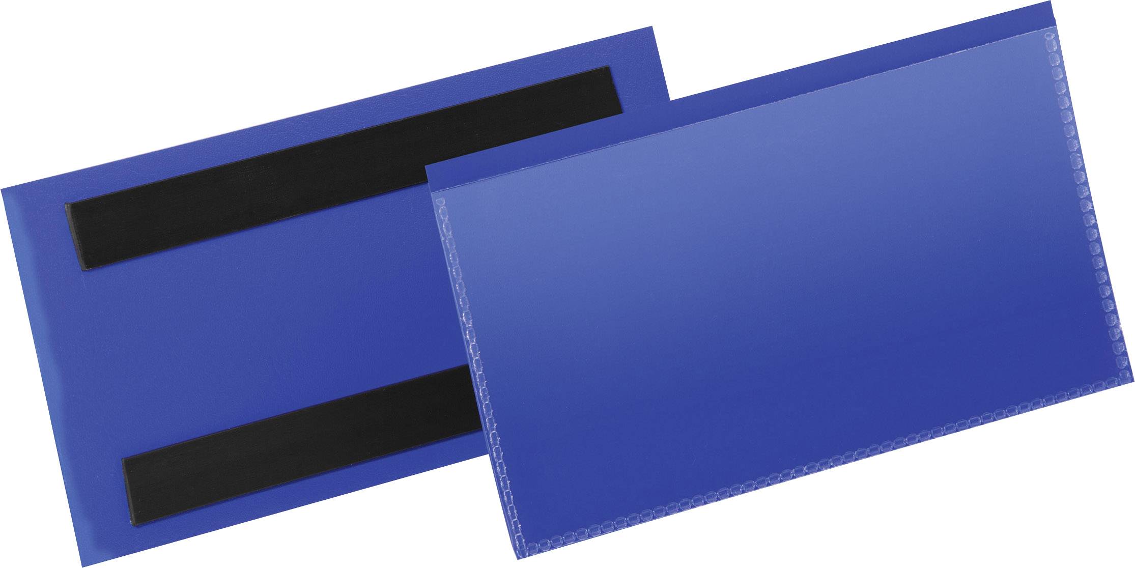 Blue magnetic pocket pair: one shows the black magnetic strips, the other presents a smooth blue surface.