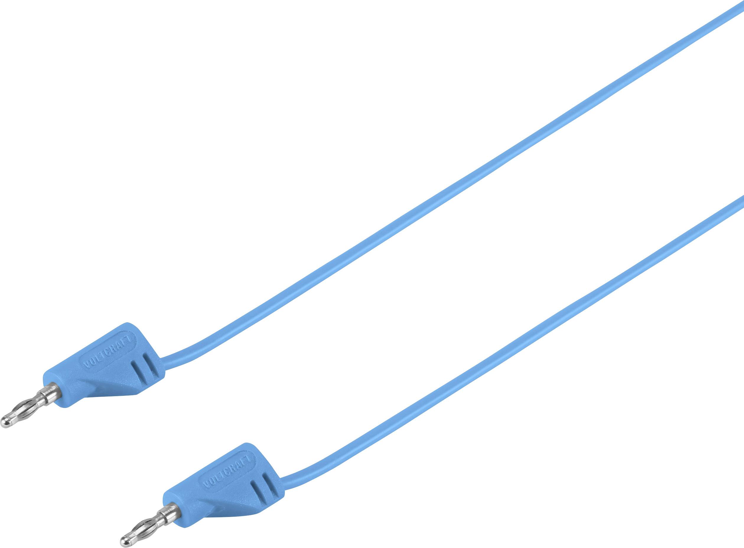 Two blue electrical cables with hooks at the ends, which serve as connecting elements in electrical or technical applications.