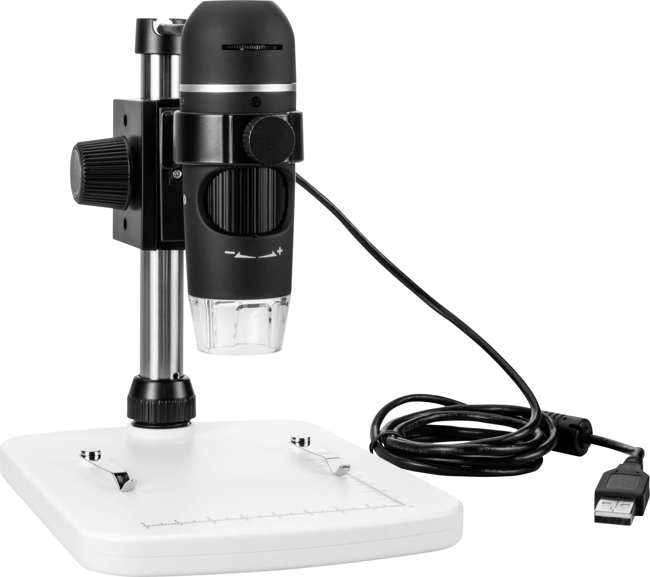 Microscope camera on stand with USB connection, suitable for magnifications and detailed analysis of objects at a microscopic level.