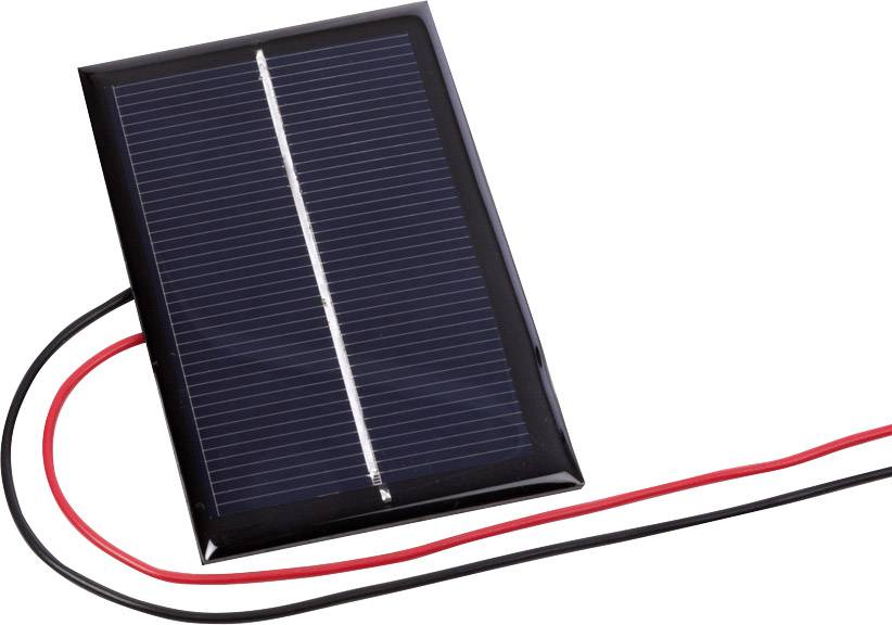 Small solar panel with red and black cable, shown individually.