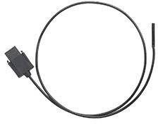 A black, long cable with a rectangular plug at one end and a thin wire at the other.