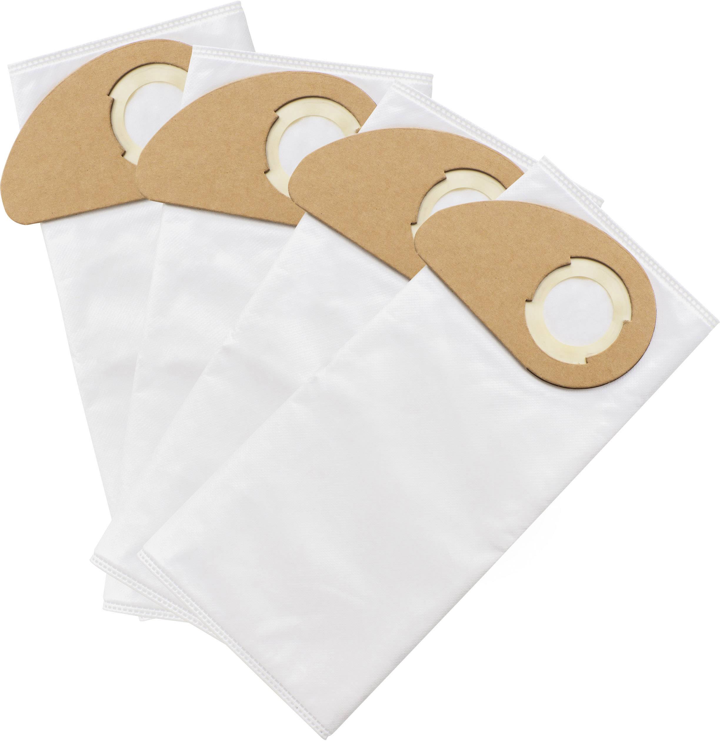 Four white vacuum cleaner bags with brown cardboard closures, stacked in two rows.