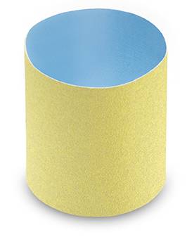 Yellow cylindrical column with blue top, standing geometric object.