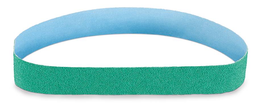 A blue and green resistance band ring on a white background, used for fitness and stretching exercises.