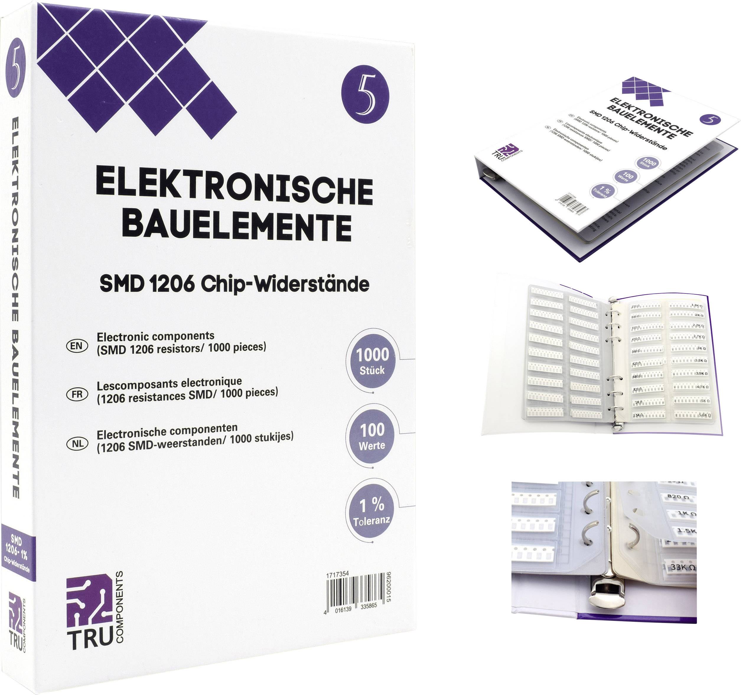 Electronic Components: SMD 1206 Chip Resistors, 1000 pieces, 1% tolerance. Includes folder-style storage.