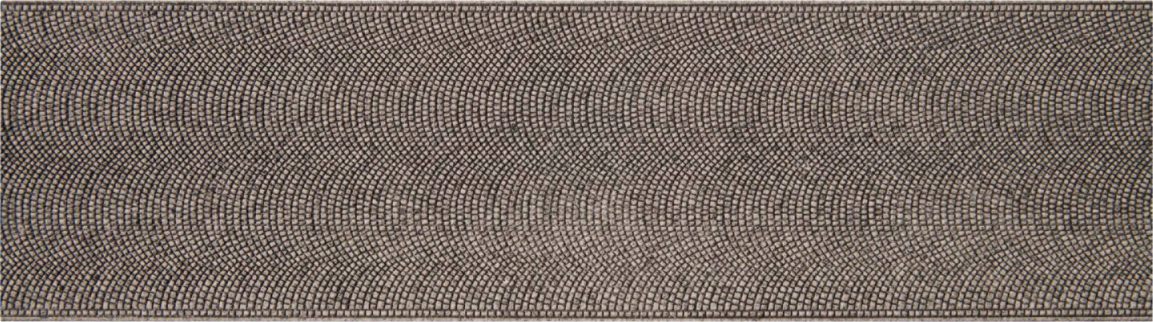 An abstract image depicts a pattern of closely positioned, curved lines creating a wavelike motion.