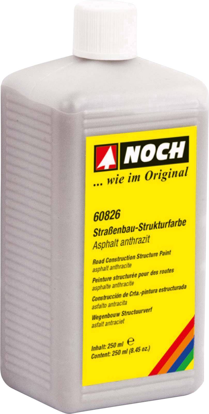 Bottle of road construction structural paint, anthracite, brand name 'Noch'. Label text in multiple languages. Bottle contents: 250 ml.