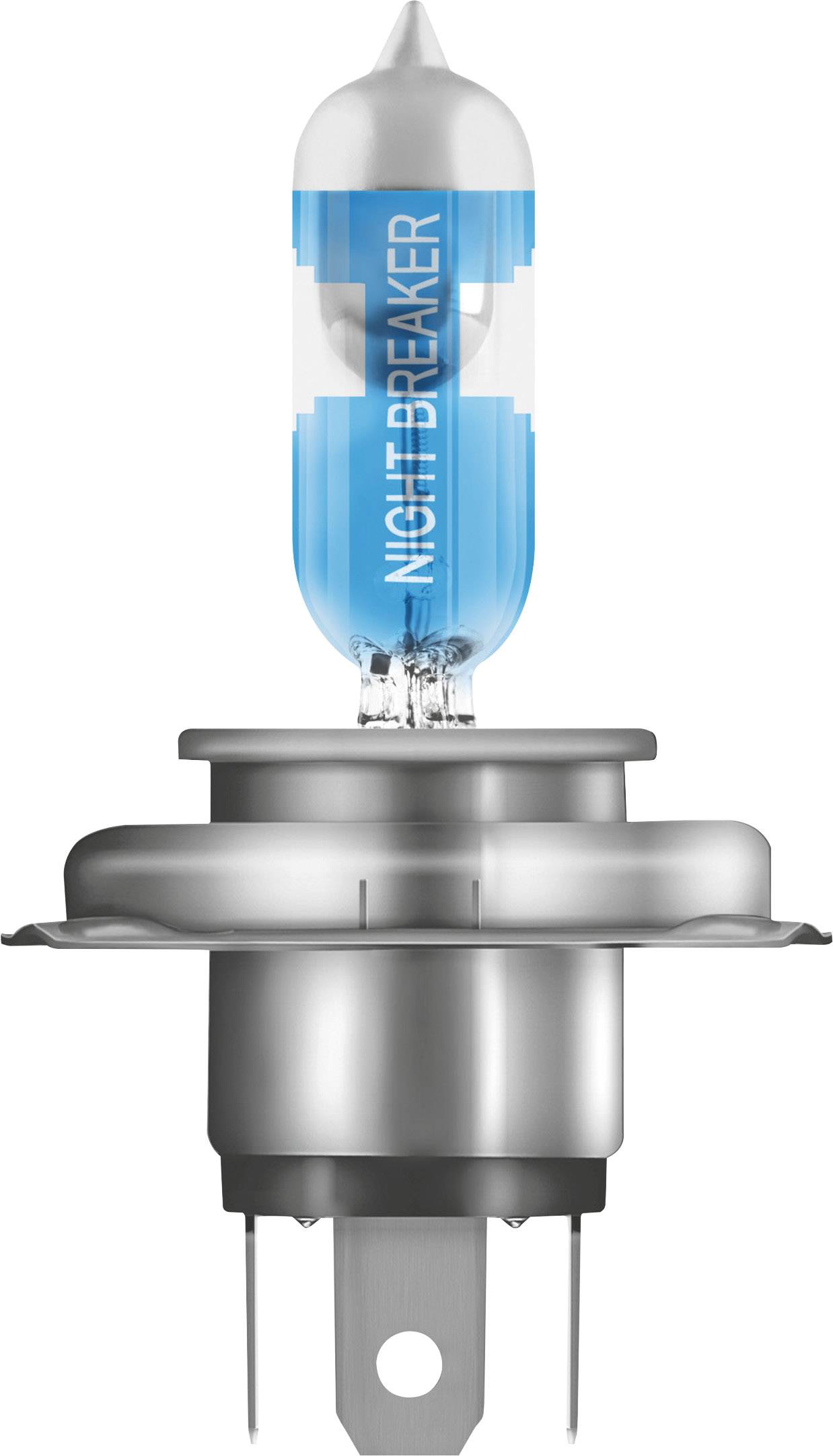 Blue-coated metal-mounted light bulb with 'NIGHT BREAKER' inscription. Suitable for vehicles to improve visibility at night.