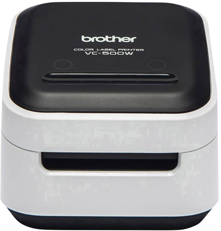 A black and white label printer with the inscription 'Color Label Printer VC-500W' on the top.