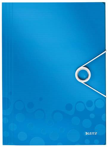 Blue Lever Arch File with elastic closure and circular pattern.
