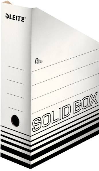 A white Leitz lever arch file with 'Solid Box' printed on it and black lines, suitable for document archiving.