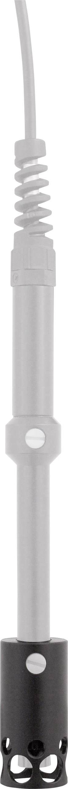 Long, silver cylinder with a plug connection and black protective cap at the bottom, likely a technical probe or sensor.