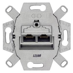 Metallic network socket with two Ethernet ports, suitable for wall mounting.