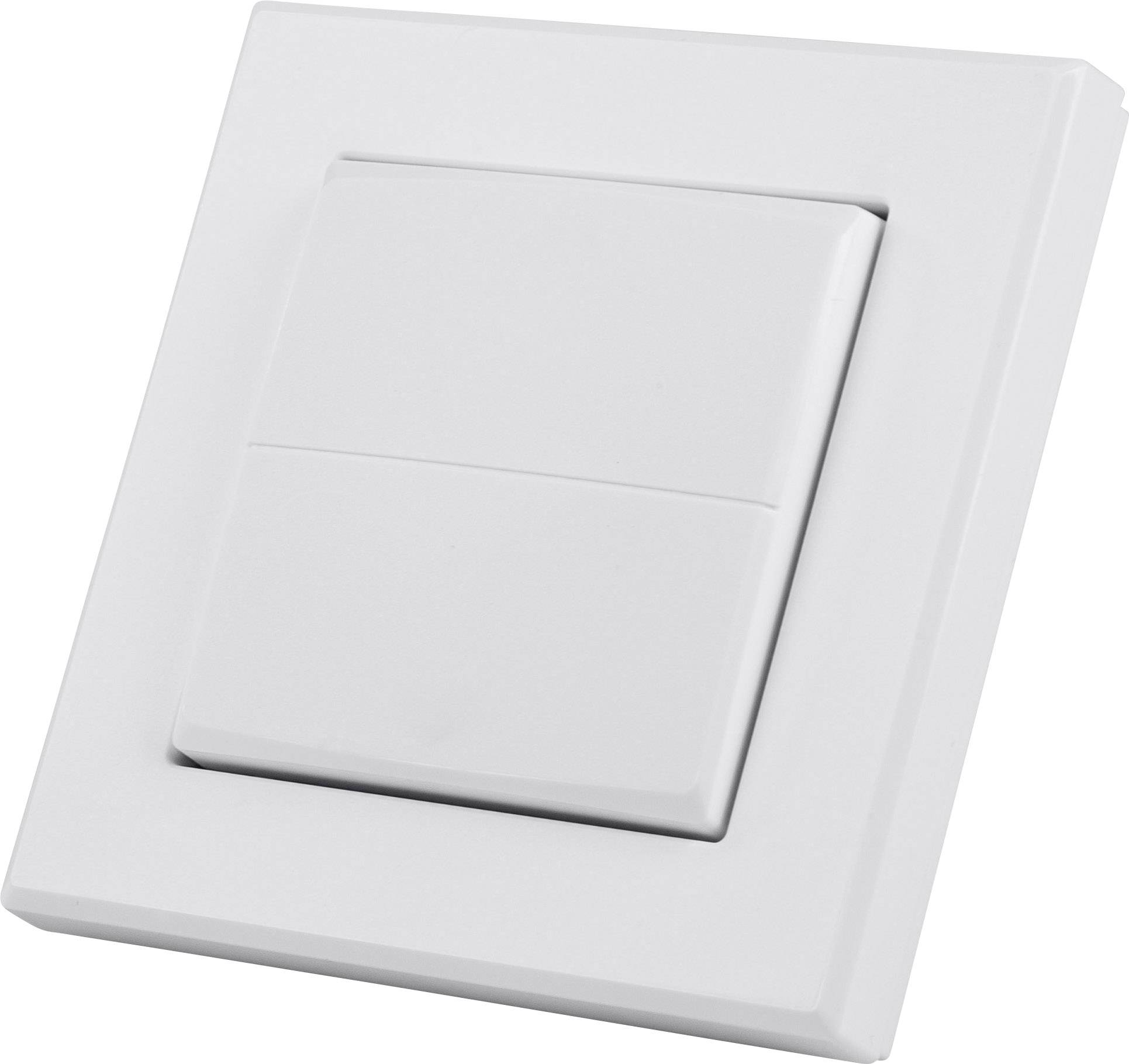 A white light switch on a wall, ready to be turned on.