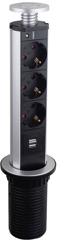 LEDmaxx TSD001 Socket tower 3x Aluminium , Black 1 pc(s)