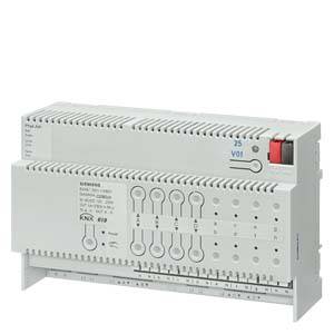 A KNX module with multiple switches and ports for controlling and automating electrical devices in a building.