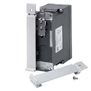 Pictured is a metal mechanism, likely part of a door lock device, with mountable components and a screw.