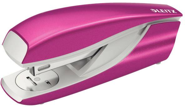 Pink Leitz folder, opened and ready for use.