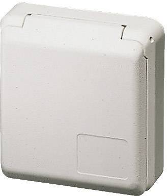 A rectangular, white plastic casing with rounded corners and a small recessed area at the bottom corner.
