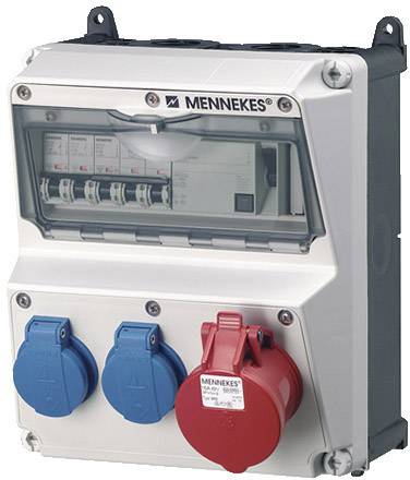 An industrial socket with three electrical connections and switches, designed for robust electrical applications.