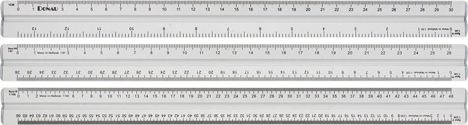 Three metal rulers with different scales in centimetres and millimetres, which facilitate precise measurement and technical drawing.