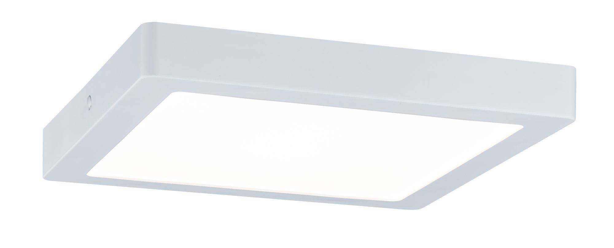 White, square LED ceiling light with a flat profile, suitable for modern room lighting.