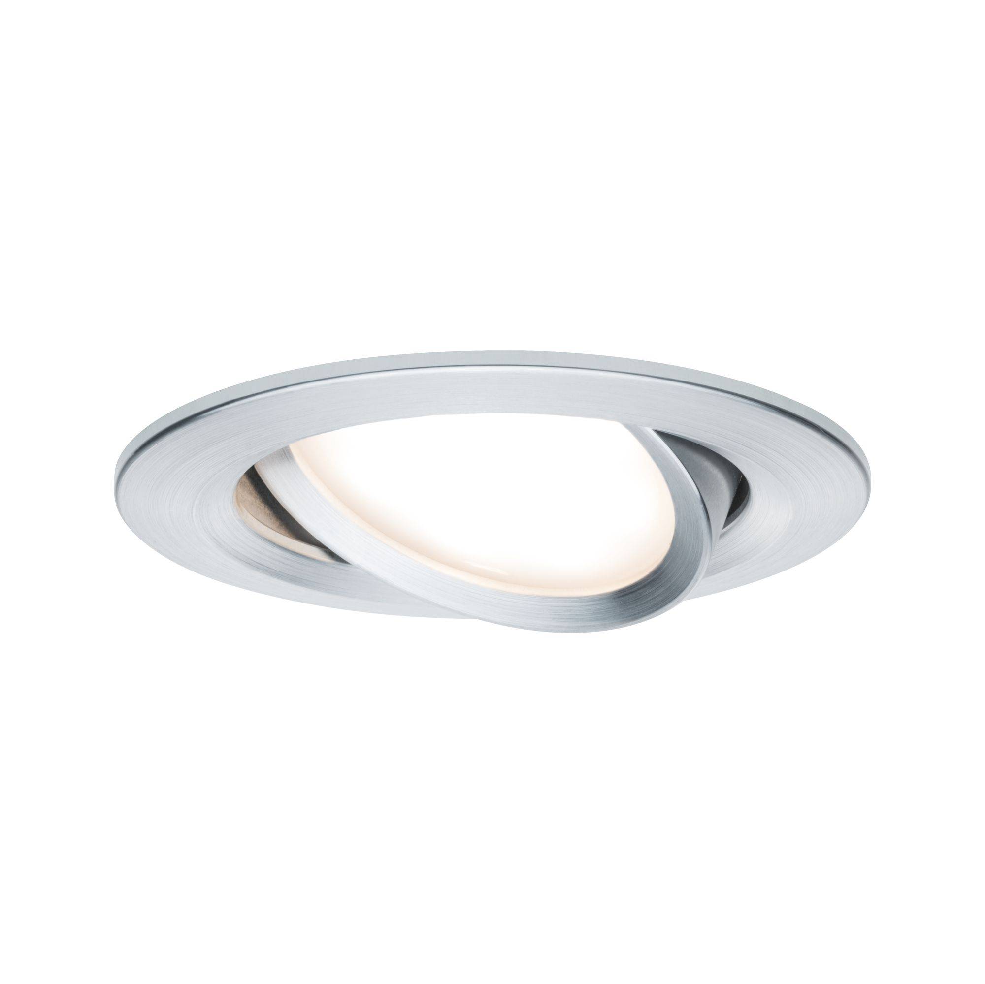 Modern, round ceiling light with a silver frame and integrated LED lighting that emits a warm white glow. Perfect for living spaces.