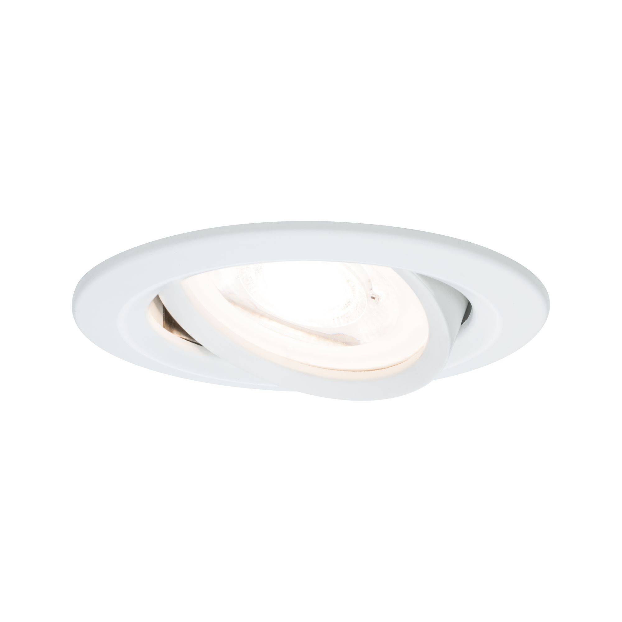 White LED ceiling light with a modern, circular design, flush-mounted to the ceiling. Ideal for accent lighting.