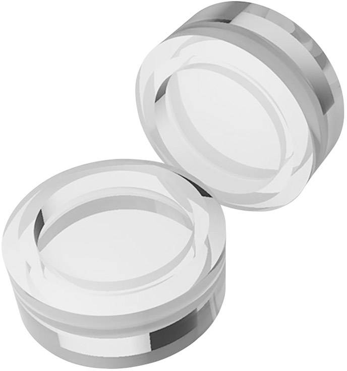 Two transparent, round plastic containers.