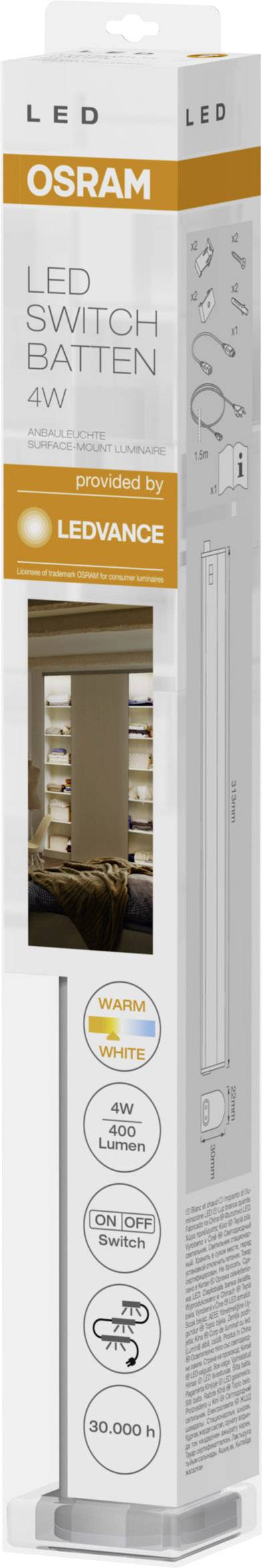 LEDVANCE LED Switch Batten L LED plinth lighting LED (monochrome) Built-in LED 4 W Warm white