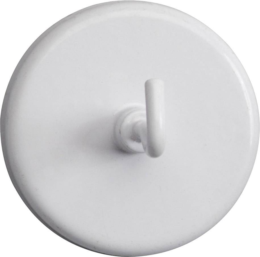 A round, white adhesive hook with rounded edges, suitable for hanging light objects on smooth surfaces.